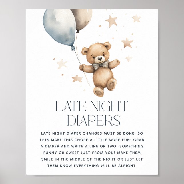 Poster Baby shower mignonne d'ours en peluche 'couche de  (Devant)