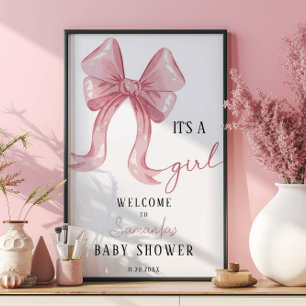 Poster Baby shower minimaliste rose Elegant Bow Girl