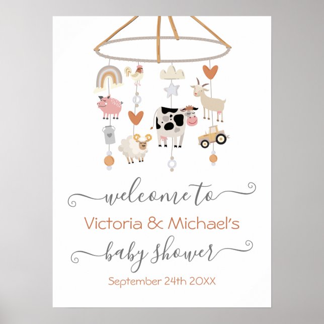 Poster Baby shower mobile pour animaux de ferme (Devant)