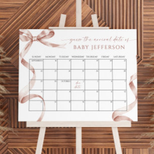 Poster Baby shower Mocha Bow Guides Date d'échéance Calen