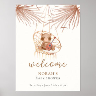 Poster Baby shower moderne Boho Teddy Bear Bienvenue