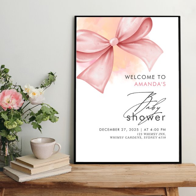 Poster Baby shower moderne Bow rose (Créateur téléchargé)