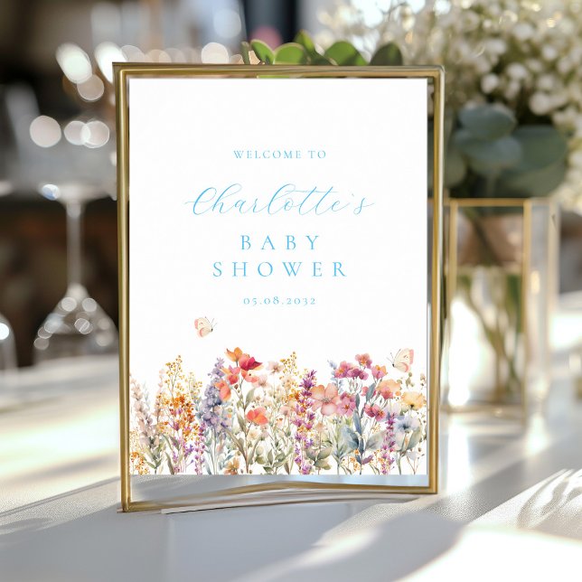 Poster Baby shower moderne et fleur sauvage Accueil (Créateur téléchargé)