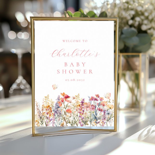 Poster Baby shower moderne et fleur sauvage Accueil (Créateur téléchargé)