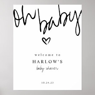 Poster Baby shower moderne Oh Baby noir et blanc Accueil