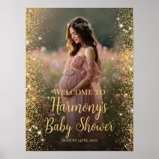 Poster Baby shower moderne photo signe de bienvenue (Devant)