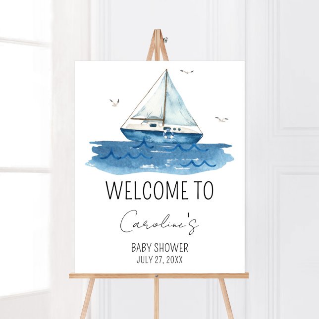 Poster Baby shower nautique Bienvenue (Ahoy It’s A Boy Baby Shower Welcome Sign)