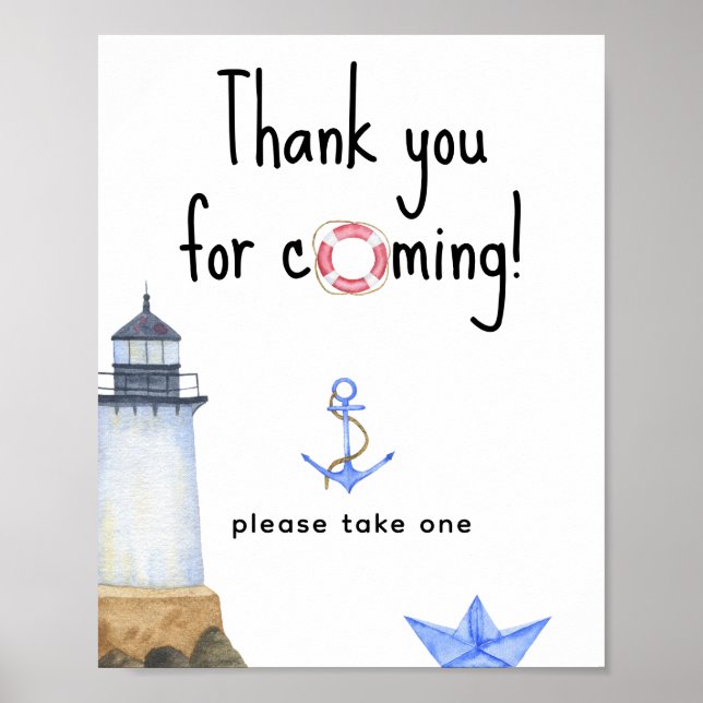 Poster Baby shower nautique - Merci à venir (Devant)