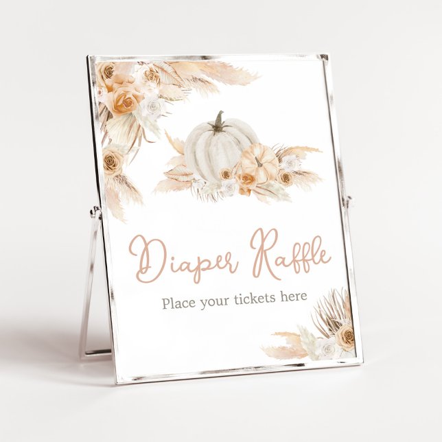 Poster Baby shower Neutre Boho Citrouille Déchets Raffle (Gender Neutral Little Pumpkin Baby Shower Diaper Raffle Sign)
