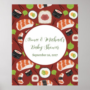 Poster Baby shower neutre genre Sushi