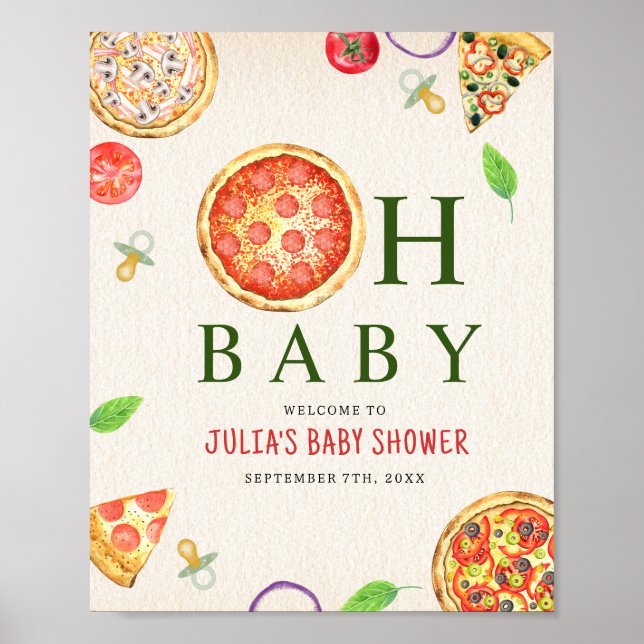 Poster Baby shower Oh Baby Pizza + Pacificateurs (Devant)