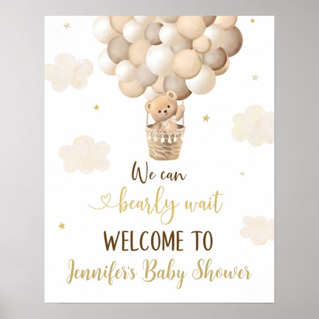 Poster Baby shower or Teddy Bear Balloons Bienvenue (Devant)
