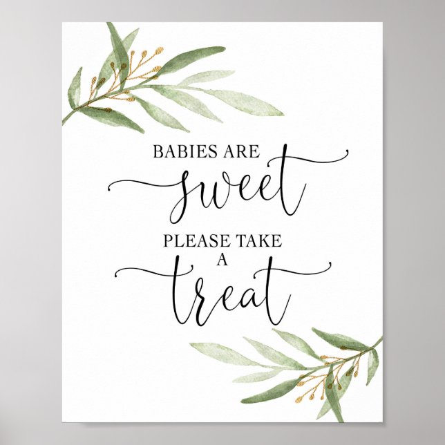 Poster Baby shower or vert faveurs signe (Devant)