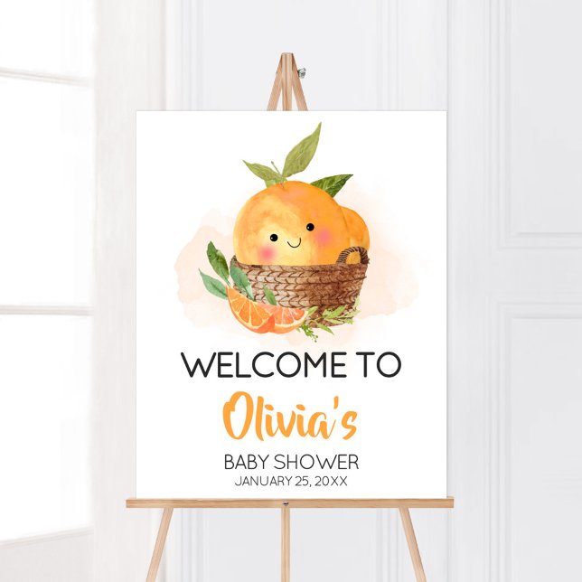 Poster Baby shower Orange Citrus Little Cutie Bienvenue (Little Cutie Orange Citrus Baby Shower Welcome Sign)