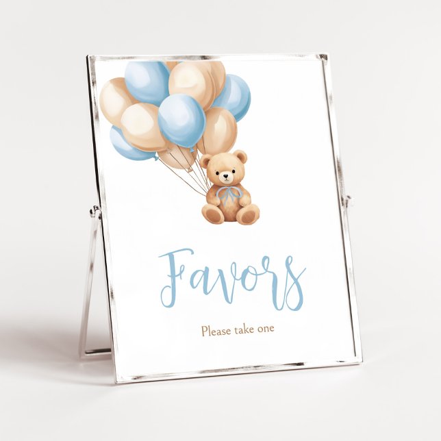 Poster Baby shower Ours Bleu Boho Faveurs (We Can Bearly Wait Boy Baby Shower Favors Sign)