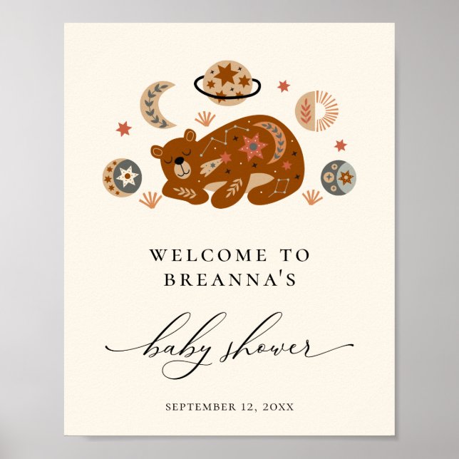 Poster Baby shower Ours céleste Boho Bienvenue (Devant)