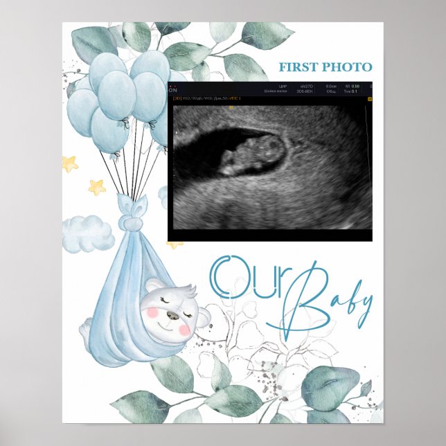 Poster Baby shower. Ours de bébé couché (Devant)