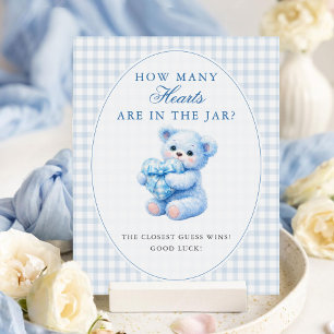 Poster Baby Shower Ours en Teddy à noeud Gingham Bleu