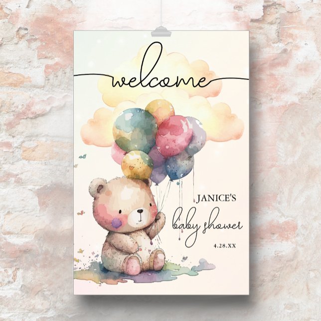 Poster Baby shower Ours Teddy Grand Bienvenue (Créateur téléchargé)