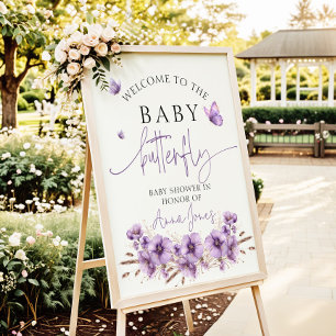 Poster Baby shower papillon pourpre pour bébé Signet de b