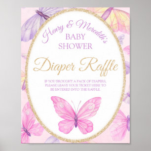 Poster Baby shower Papillon rose et pourpre Refus de couc