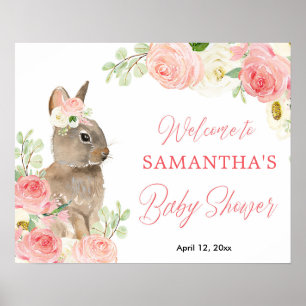 Poster Baby shower Pâques rose fleuri signe de bienvenue