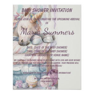 Poster Baby shower Pastel de l'Unicorne dormant