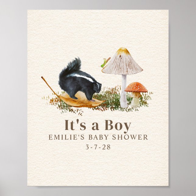 Poster Baby shower petit puant Bois Skunk Boy (Devant)