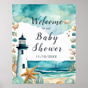 Poster Baby shower phare nautique