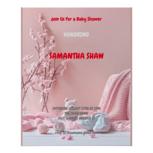 Poster Baby shower photo Pink Boho Spring Nature