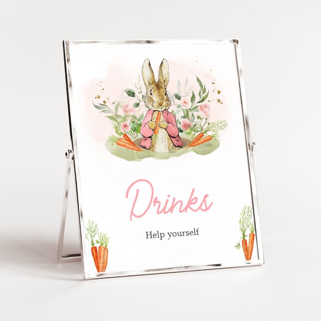Poster Baby shower Pierre rose Rabbit Boissons (A Little Bunny Spring Baby Shower Drinks Sign)