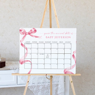 Poster Baby shower Pink Bow Devinez Date d'échéance Calen