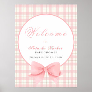 Poster Baby shower Pink En vichy Plaid Bow Girl Bienvenue