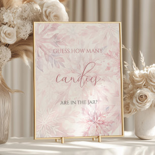 Poster Baby shower Pink Snowflake Devine Combien de bonbo