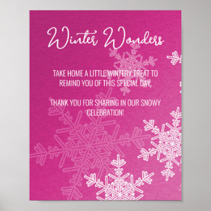 Poster Baby shower Pink Snowflakes Favoriser Signal