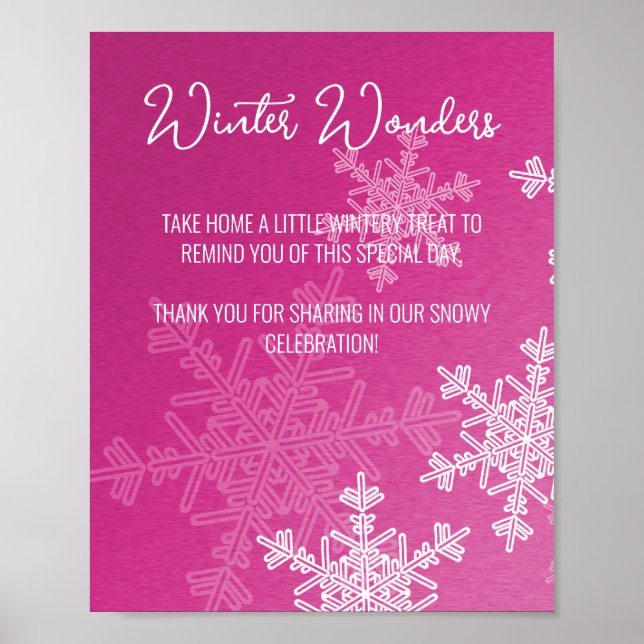 Poster Baby shower Pink Snowflakes Favoriser Signal (Devant)