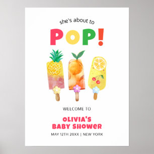 Poster Baby shower Pop de crème glacée à fruits tropicaux