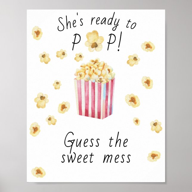 Poster Baby shower Popcorn - Devinez le gâchis sucré (Devant)