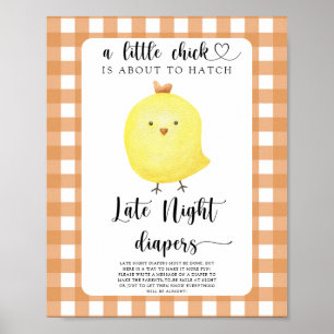 Poster Baby shower poulet - Jeu de couches tard la nuit