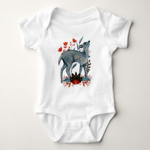 Poster baby shower red and blue with animals baby  bodysuit