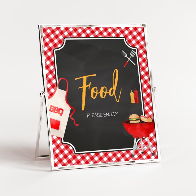 Poster Baby shower Red En vichy BBQ (Burger in the Oven Baby Shower Food Sign
)