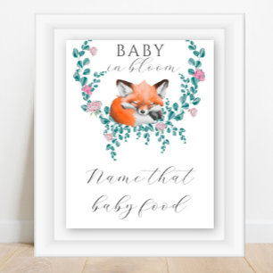 Poster Baby shower renard - devinez la nourriture pour bé