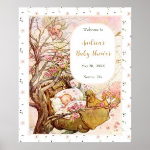 Poster Baby shower Rock A Bye Baby Nursery Rhyme Bienvenu