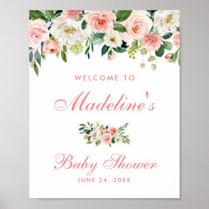 Poster Baby shower Rose Blush Floral Bienvenue