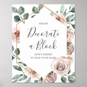 Poster Baby shower Rose Boho Décorez Un Panneau Bloc
