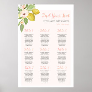 Poster Baby shower rose citron - Carte de siège pour fill