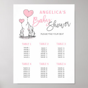 Poster BABY SHOWER rose Elephant Girl Seating Chart