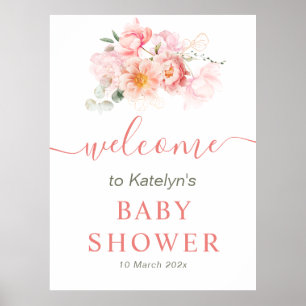 Poster baby shower rose fleuri signe de bienvenue