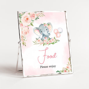 Poster Baby shower rose Floral Eléphant Balloon