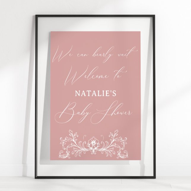 Poster Baby shower rose floral vintage intemporel (Créateur téléchargé)